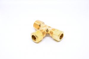 3/8 Tube OD Compression to 3/8 Npt Male Pipe Run Tee T Fitting for Copper Tubing Water Oil Air