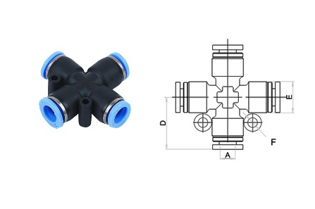 4 Way Push to Connect Cross Tube Intersection Manifold Fittings